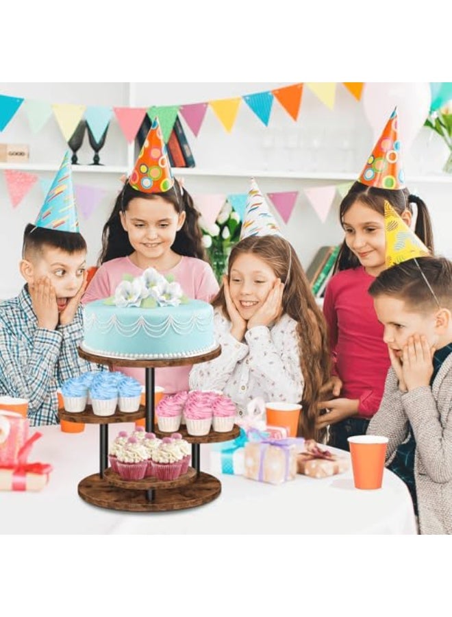 Solerconm 3-Tier Rotating Dessert Stand, Wooden & Metal Cake Display with Round Trays for Parties, Weddings and Birthday Celebrations - Image 2